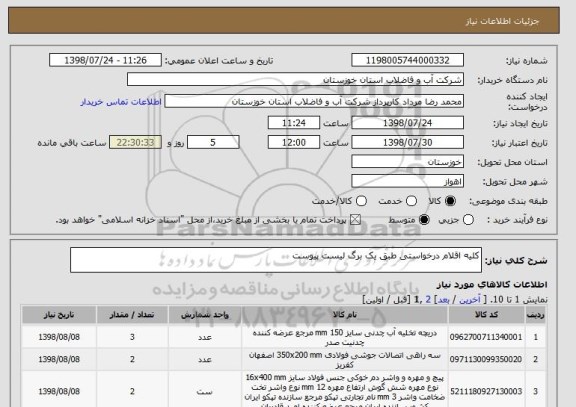 استعلام کلیه اقلام درخواستی طبق یک برگ لیست پیوست 