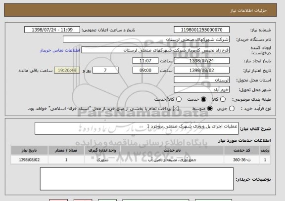 استعلام عملیات اجرای پل ورودی شهرک صنعتی بروجرد 1