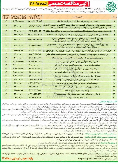مناقصه عمومی, مناقصه احداث مسیر دوچرخه رینگ استادیوم آزادی ...