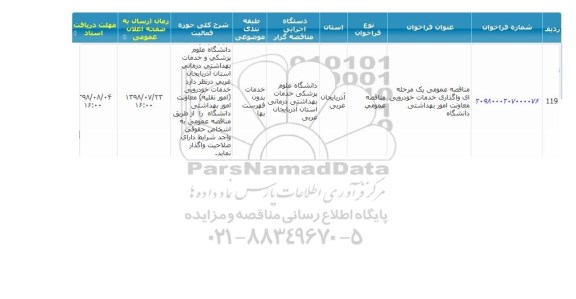 مناقصه واگذاری خدمات خودرویی 