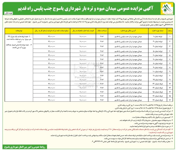 آگهی مزایده عمومی , مزایده 16 باب غرفه (مغازه)