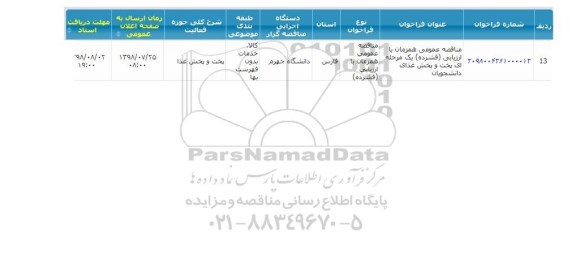 مناقصه , مناقصه  پخت و پخش غذای دانشجویان 