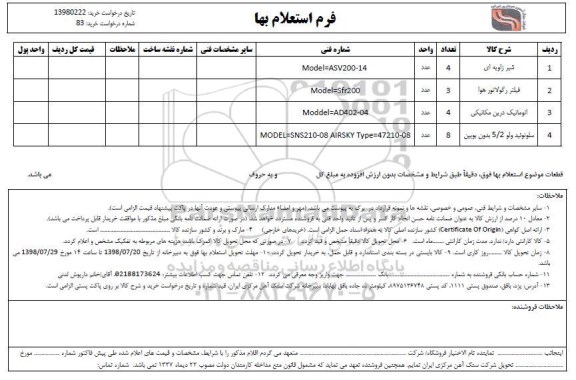استعلام شیر زاویه ای....