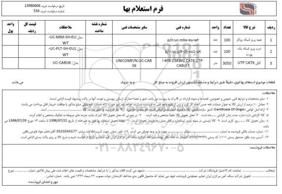 استعلام، استعلام​ جعبه پریز شبکه روکار ....