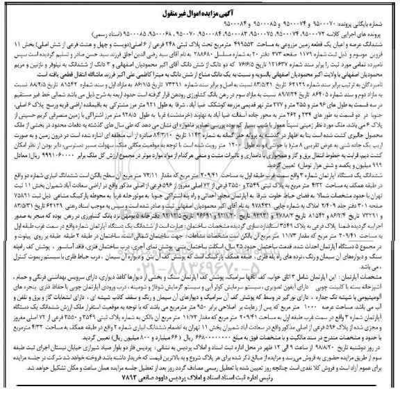 آگهی مزایده مزایده ششدانگ عرصه و اعیان زمین مزروعی