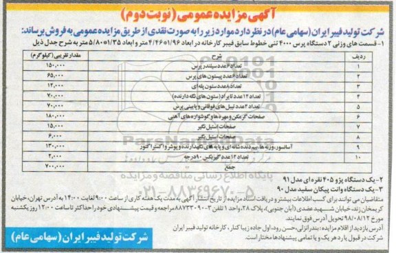 مزایده،مزایده فروش قسمت های وزنی 2 دستگاه پرس مستعمل 4000 تنی... - نوبت دوم