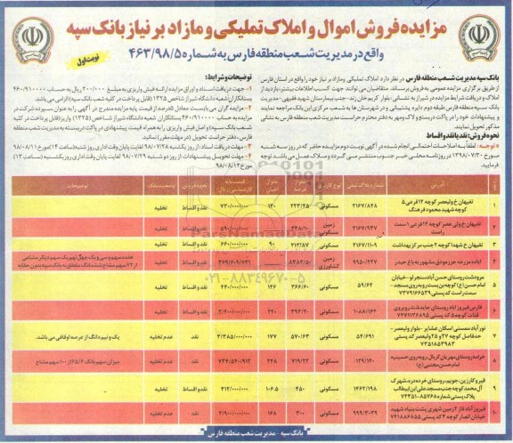 مزایده مزایده فروش اموال و املاک تملیکی و مازاد نوبت اول 
