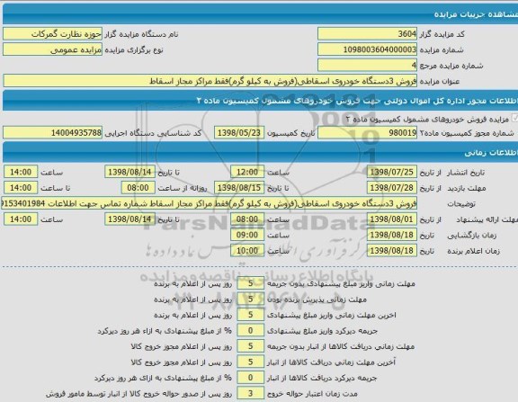 مزایده ,مزایده فروش 3 دستگاه خودروی اسقاطی