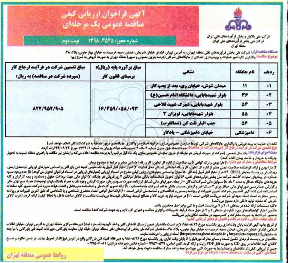 آگهی فراخوان,فراخوان واگذاری اداره امور عملیات و بهره برداری تعدادی از جایگاه های شرکتی- نوبت دوم 