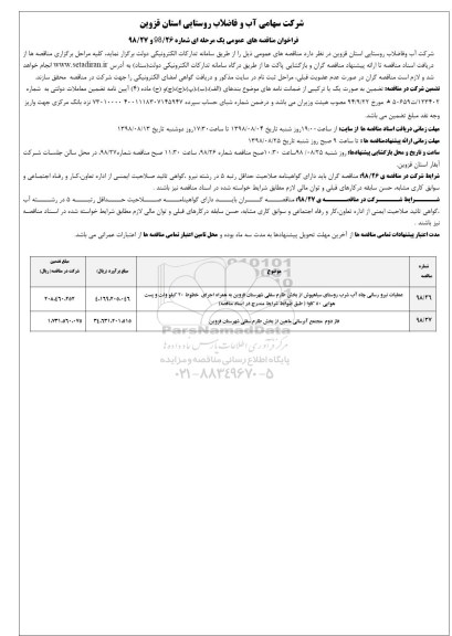فراخوان مناقصه های عمومی ,فراخوان مناقصه عملیات نیرو رسانی چاه آب شرب و ...