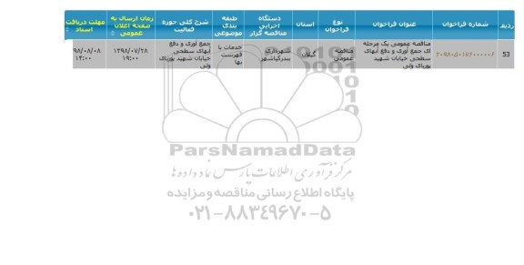 مناقصه , مناقصه جمع آوری و دفع آبهای سطحی خیابان