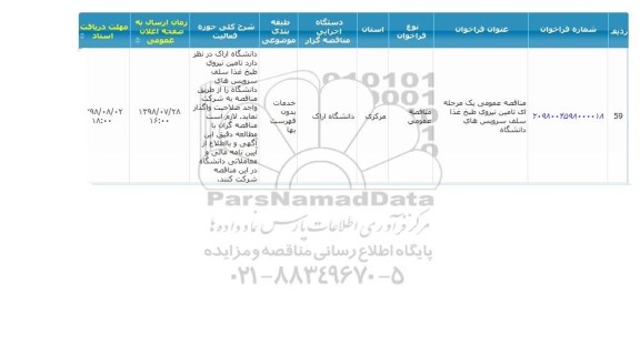 مناقصه عمومی،مناقصه تامین نیروی طبخ غذا سلف سرویس های دانشگاه 