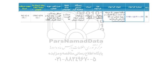 مناقصه, مناقصه احداث شبکه فاضلاب در شهرک صنعتی