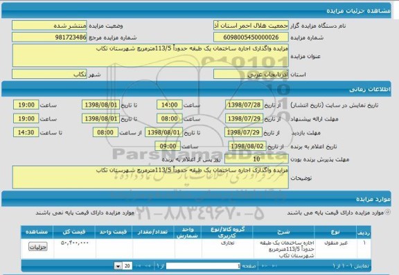 استعلام, استعلام واگذاری اجاره ساختمان