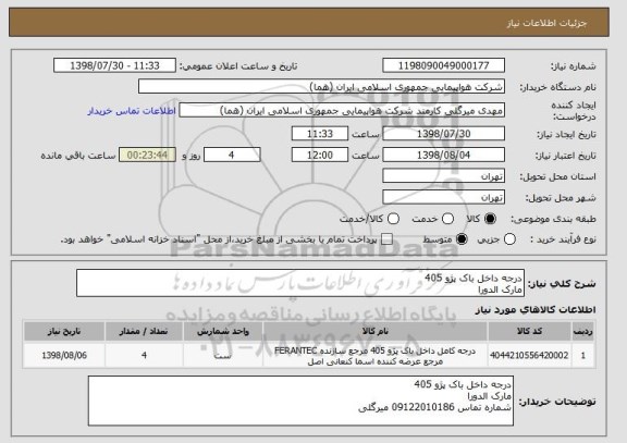 استعلام درجه داخل باک پژو 405
مارک الدورا
