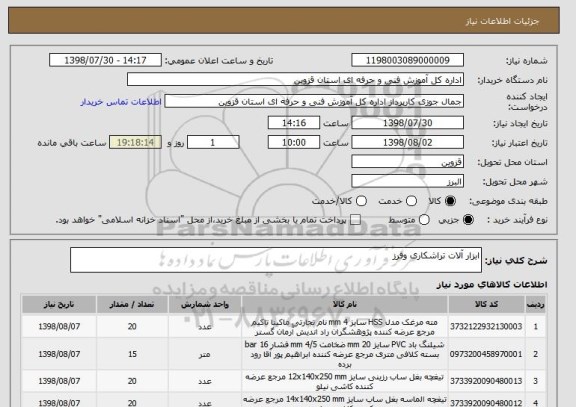 استعلام ابزار آلات تراشکاری وفرز