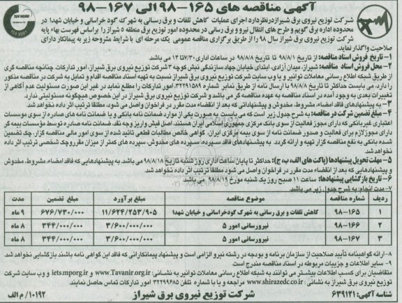 مناقصه ، مناقصه  اجرای عملیات  کاهش تلفات و برق رسانی