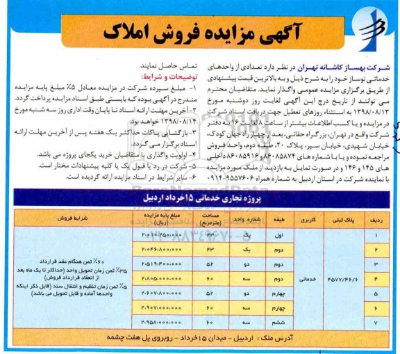 آگهی مزایده ،مزایده فروش املاک کاربری خدماتی 