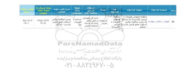  تجدید مناقصه روکش آسفالت محور فرعی پلدشت