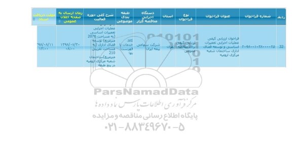 مناقصه عملیات اجرایی تعمیرات اساسی و توسعه فضای اداری