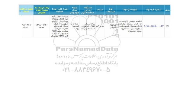 مناقصه، مناقصه اجرای آسفالت گرم طرح هادی