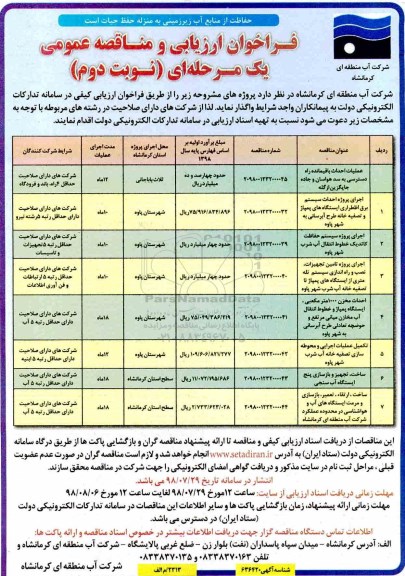 فراخوان , فراخوان عملیات احداث باقیمانده راه دسترسی به سد هواسان ...نوبت دوم 