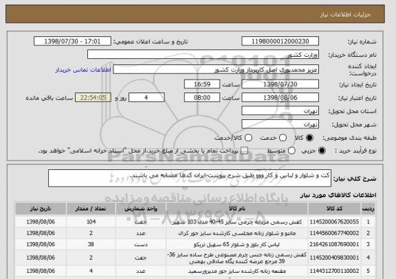 استعلام کت و شلوار و لباس و کار ووو طبق شرح پیوست-ایران کدها مشابه می باشند.
