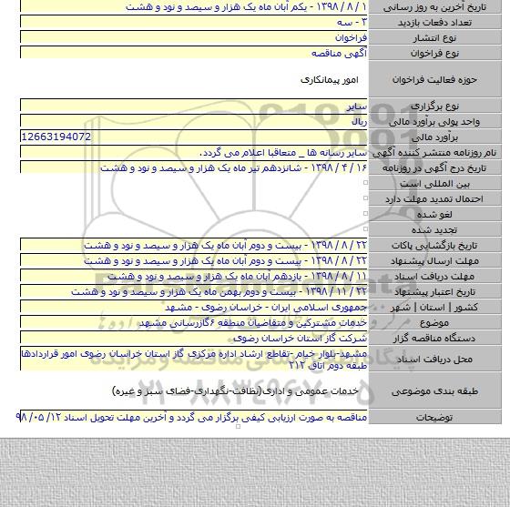 خدمات مشترکین و متقاضیان منطقه ۶گازرسانی مشهد