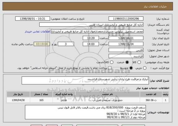 استعلام آبیاری و مراقبت طرح بیابان زدایی شهرستان فراشبند