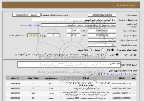 استعلام مواد غذایی