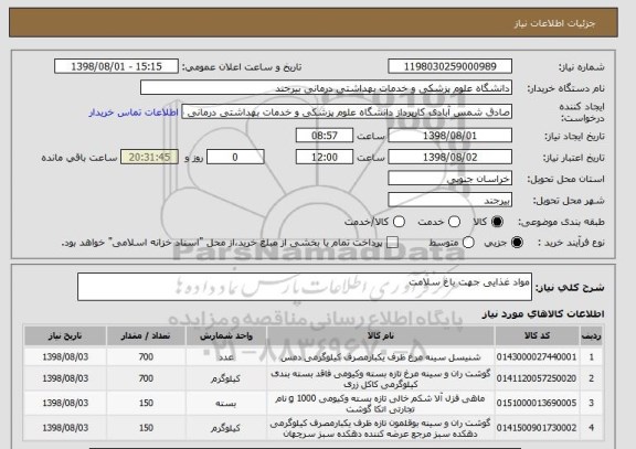 استعلام مواد غذایی جهت باغ سلامت