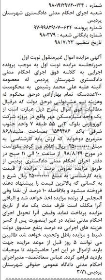 آگهی مزایده مزایده یک واحد امتیاز مسکن مهر 86.8 متر نوبت اول