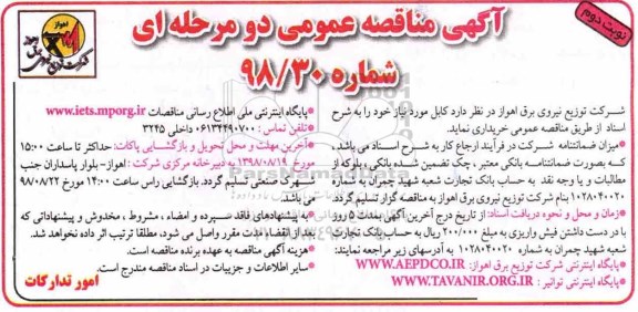 مناقصه , مناقصه کابل - نوبت دوم