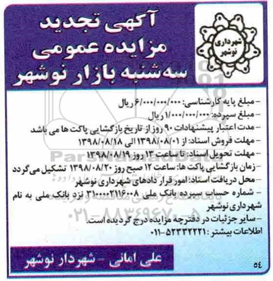 آگهی مزایده, مزایده بهره برداری از سه شنبه بازار