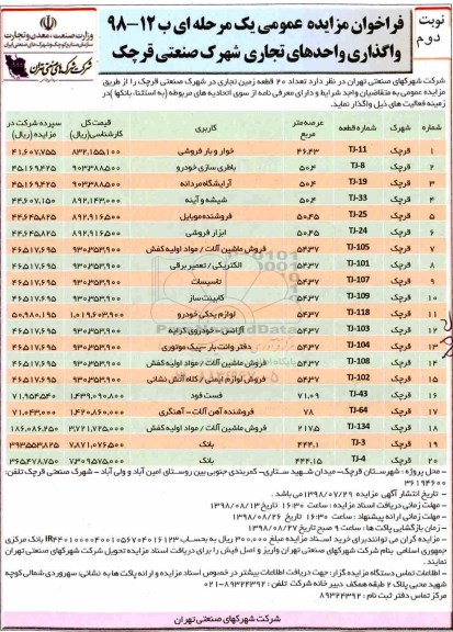 فراخوان مزایده عمومی ، فراخوان مزایده واگذاری تعداد 20 قطعه زمین تجاری - نوبت دوم