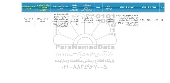 مناقصه، مناقصه حفاظت از اراضی و املاک در اختیار سازمان ...