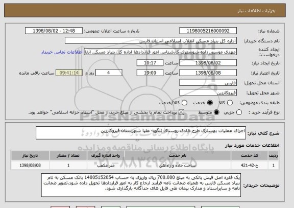 استعلام اجرای عملیات بهسازی طرح هادی روستای تنگویه علیا شهرستان قیروکارزین