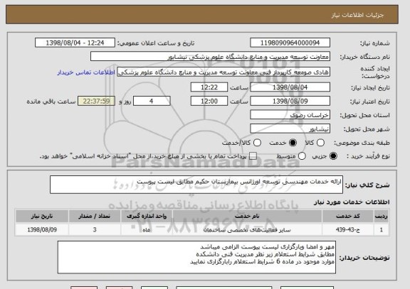 استعلام ارائه خدمات مهندسی توسعه اورژانس بیمارستان حکیم مطابق لیست پیوست 