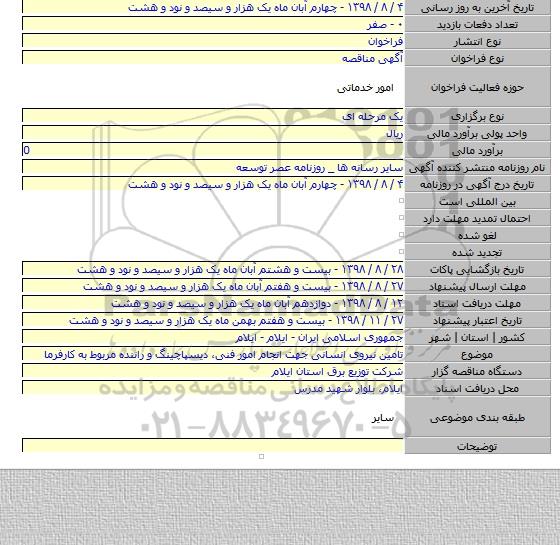 تامین نیروی انسانی جهت انجام امور فنی، دیسپاچینگ و راننده مربوط به کارفرما