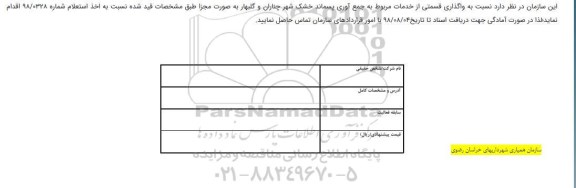 مناقصه، مناقصه واگذاری قسمتی از خدمات مربوط به جمع آوری پسماند خشک شهر ....