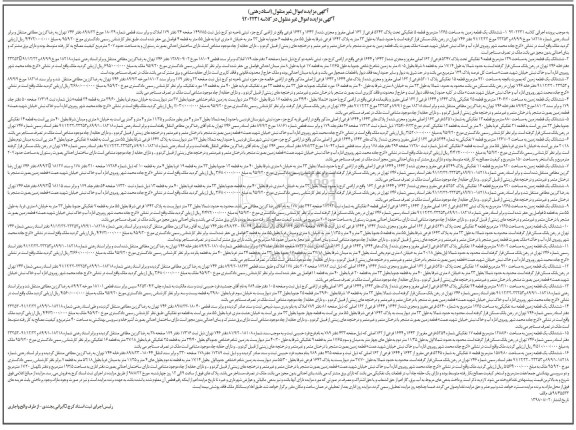 آگهی مزایده ،مزایده ششدانگ یک قطعه زمین 1265 مترمربع