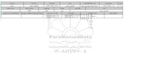 مزایده مزایده زمین تجاری عرصه 38.89