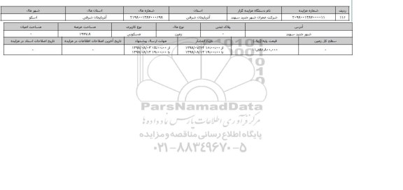 مزایده مزایده زمین مسکونی عرصه 1947.8