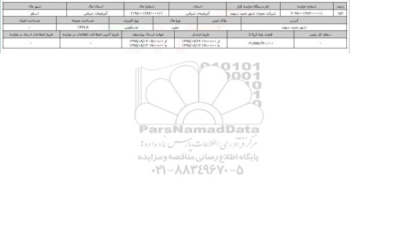 مزایده مزایده زمین مسکونی عرصه 1947.8