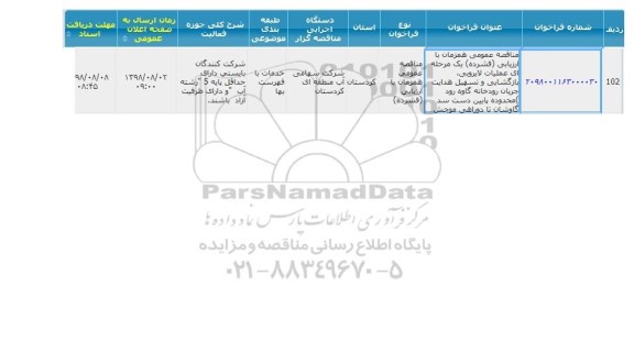 مناقصه عمومی , مناقصه عملیات لایروبی، بازگشایی و تسهیل هدایت جریان رودخانه گاوه رود