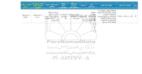 مناقصه عمومی , مناقصه عملیات لایروبی، بازگشایی و تسهیل هدایت جریان رودخانه 