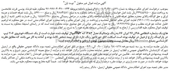 مزایده، مزایده فروش  یک دستگاه خودروی 206 تیپ TU3 هاج بک 