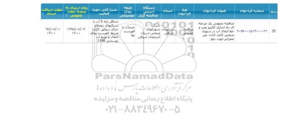 مناقصه عمومی, مناقصه عمومی یک مرحله ای راه اندازی الکتروپمپ و خط انتقال