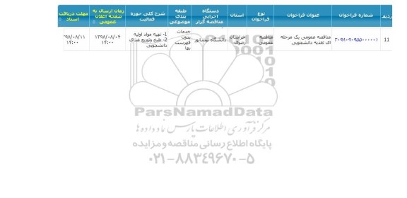 مناقصه عمومی, مناقصه عمومی تغذیه دانشجویی