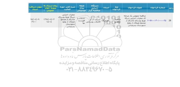 فراخوان مناقصه عملیات اجرایی شبکه توزیع روستای ...